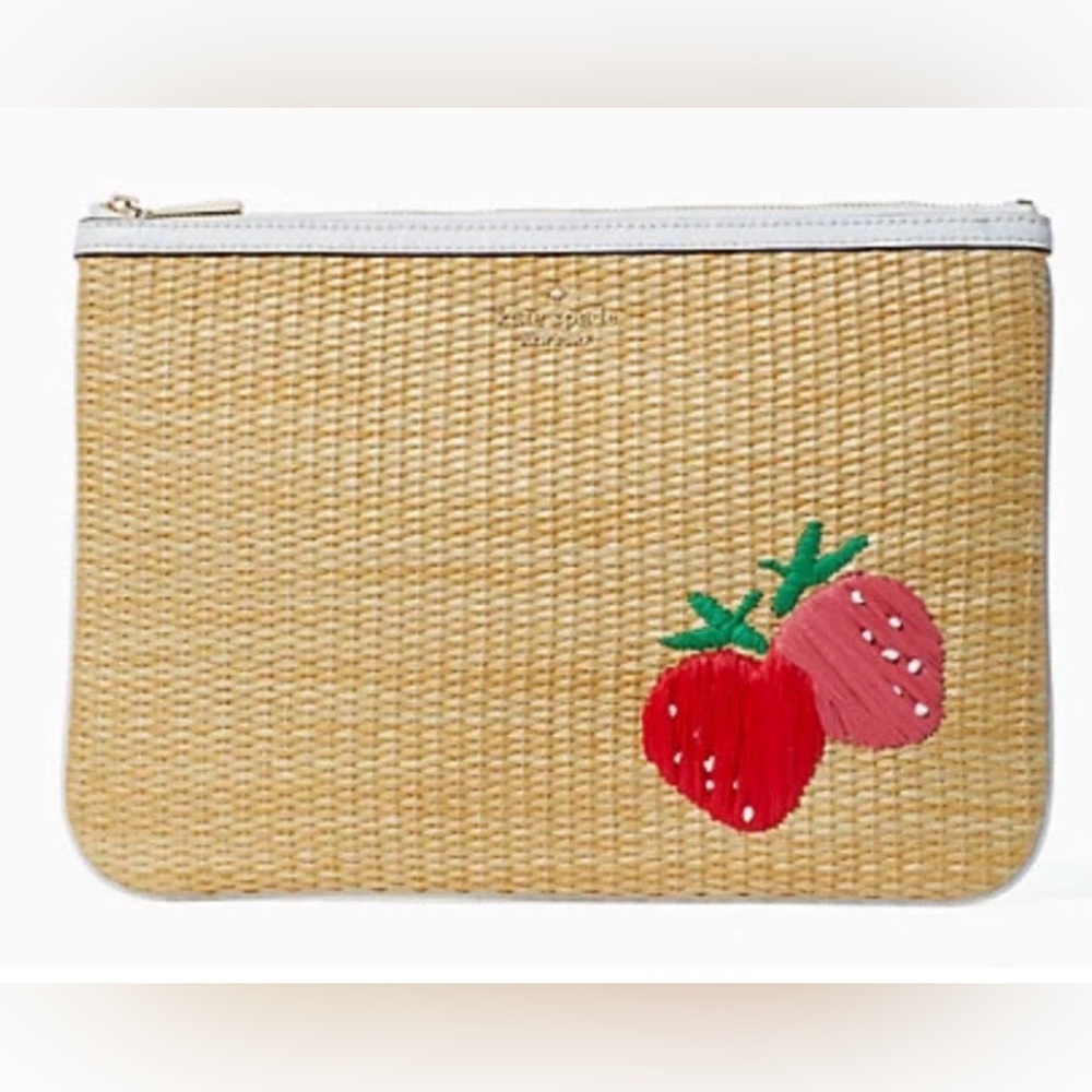 Kate Spade Straw Zip Top Clutch Pouch Strawberry